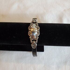 Vintage Brighton Buckle Clasp Bandit Bracelet Silver Tone Black Leather 1996